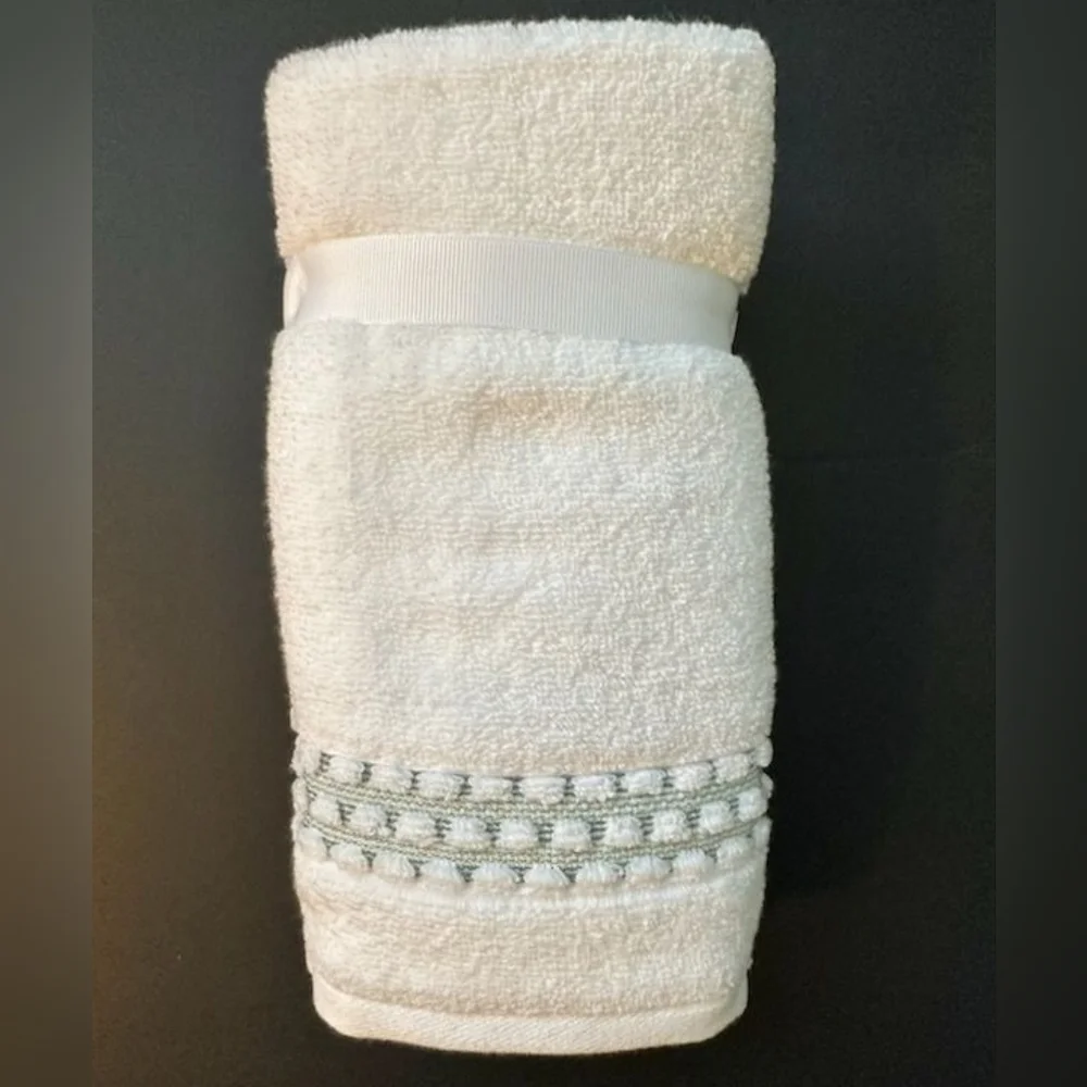 6pc HOTEL VENDOME Quick Dry Spa 100% Zero Twist Cotton Bath Towel Set -Wht/Green